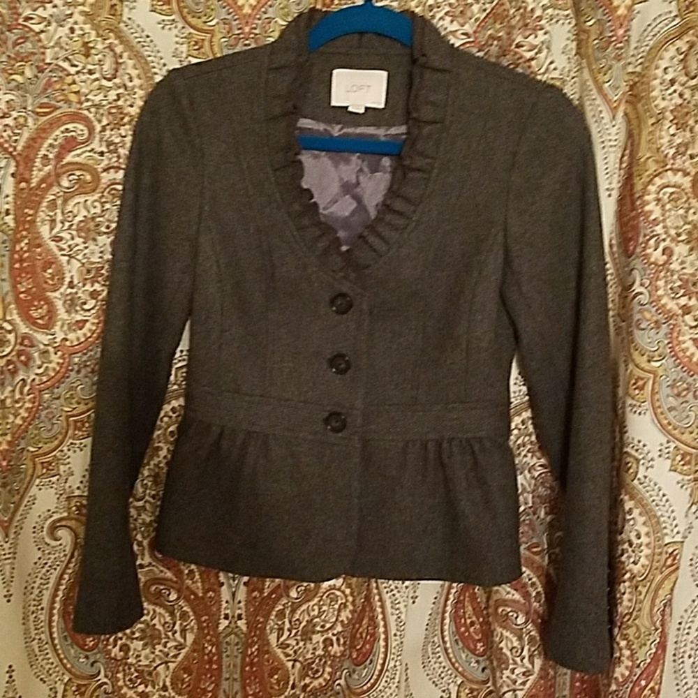 LOFT gray ruffle blazer