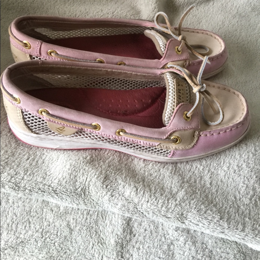Pink and white Sperry Top Siders