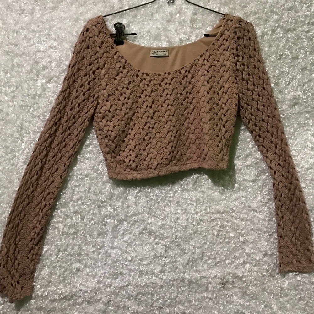 Blush crotchet long sleeve crop top