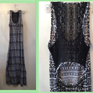Lace Back Black & White Patterned Maxi Dress