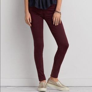 AE X Long Burgundy Sateen Extreme Jegging