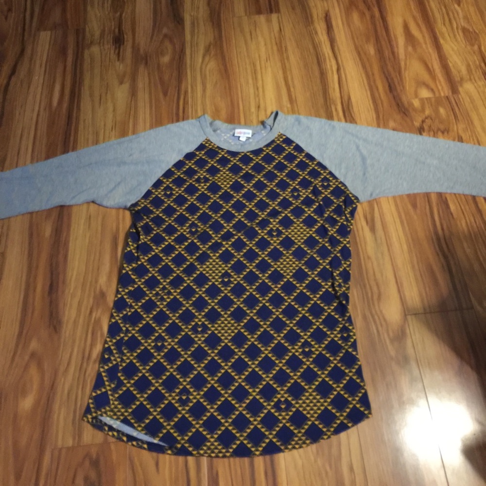 LuLaRoe blue and gold Baseball Tee Medium