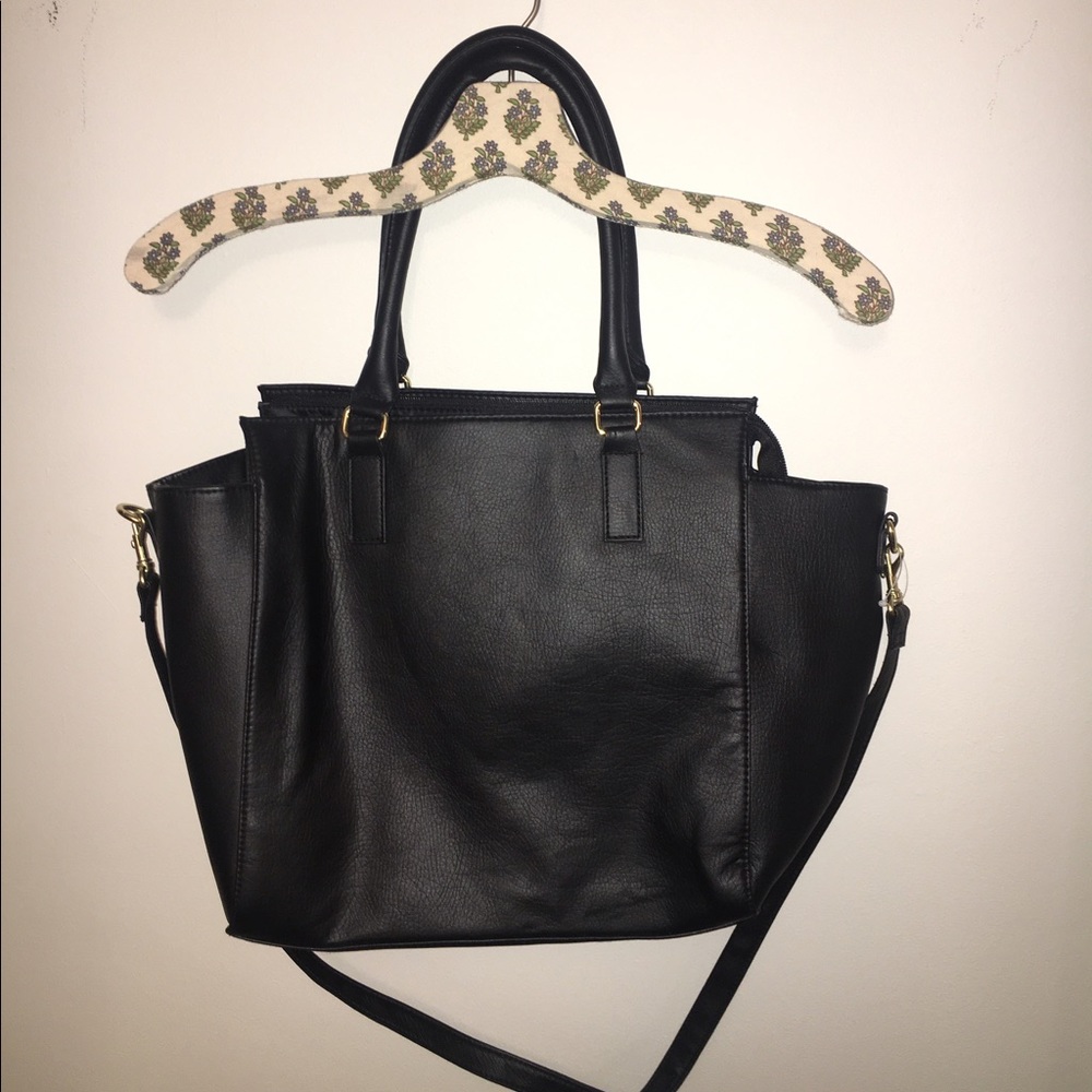Black large faux-leather purse