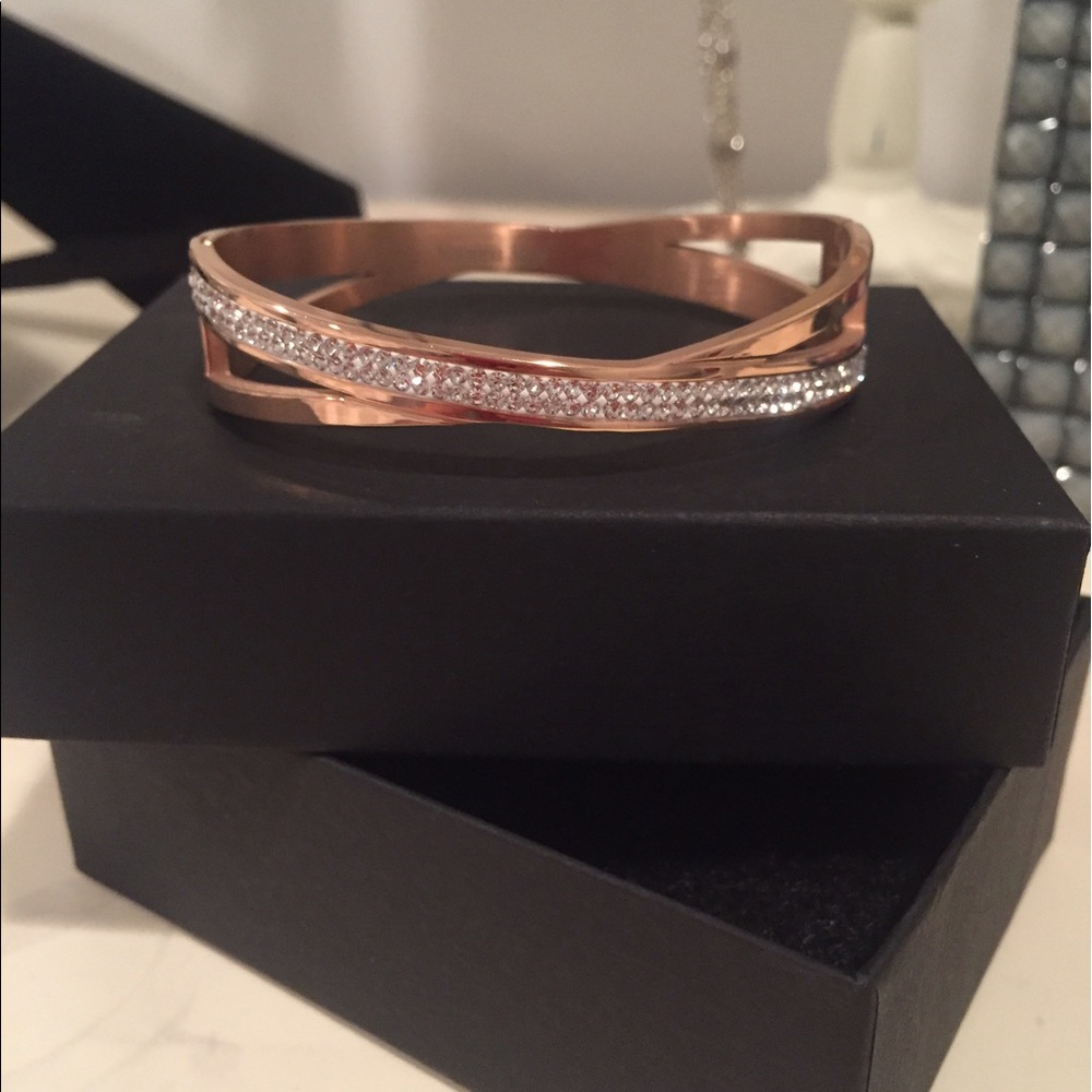 Silver Rhinestones Gold Bangle