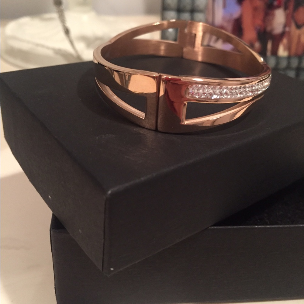 Silver Rhinestones Gold Bangle - Picture 2 of 4