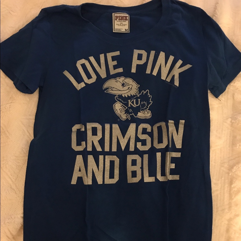 KU "love Pink" V neck t shirt