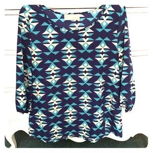 Tinley blue and white geometric top
