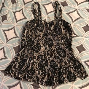 Black lace with cream underlay tank top