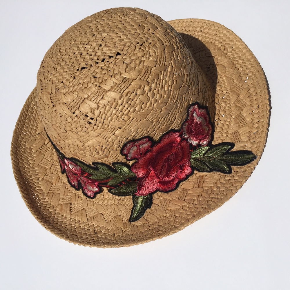 Straw Sun Hat with Floral Embellishment