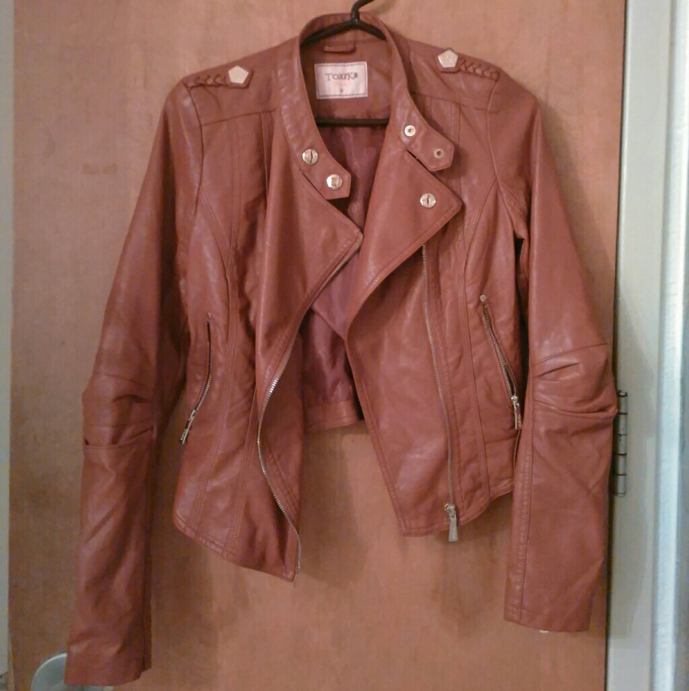 leather caramel brown biker jacket