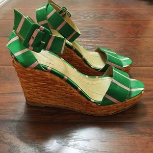 Kate Spade Green and Pink Striped Wedges