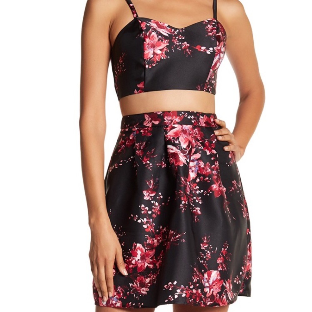 NWT A. Byer Printed Faux 2-Pc Cut Out Party Dress