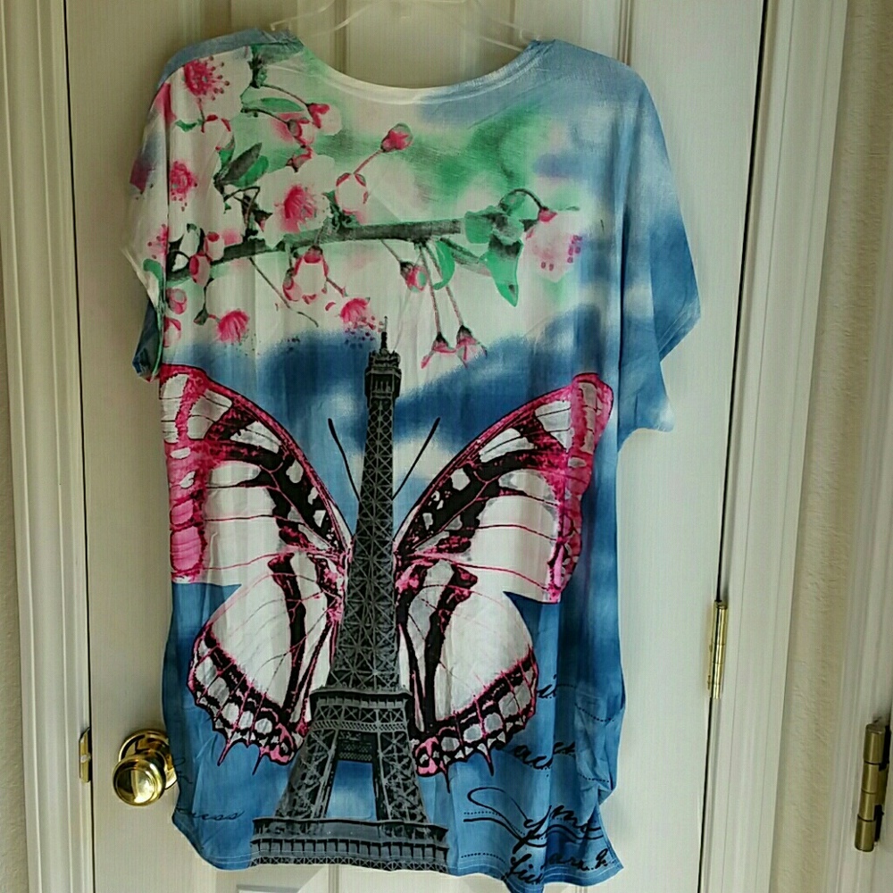 NWT C-MODE PASTEL PARISIAN BUTTERFLY BLOUSE