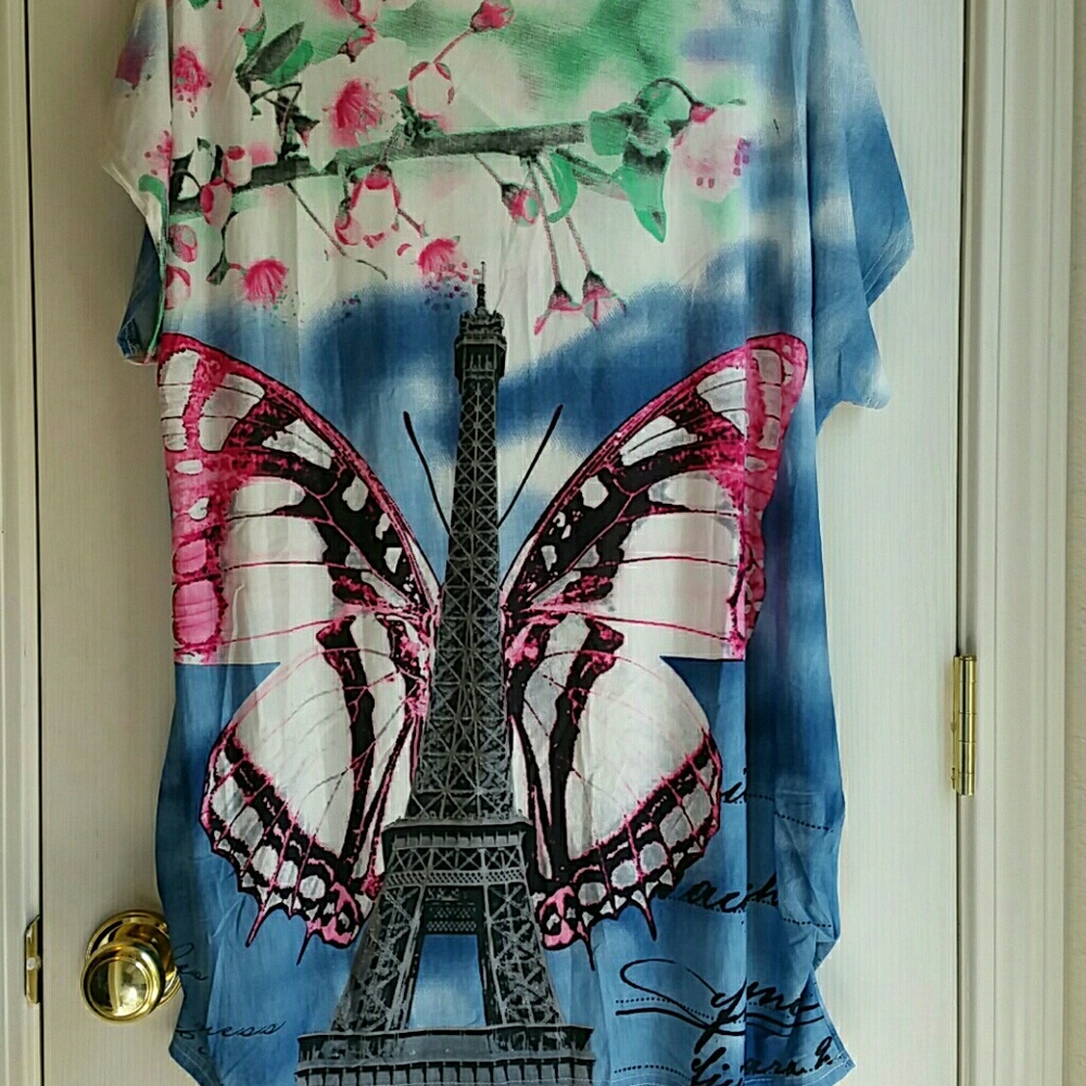 NWT C-MODE PASTEL PARISIAN BUTTERFLY BLOUSE - Picture 2 of 4