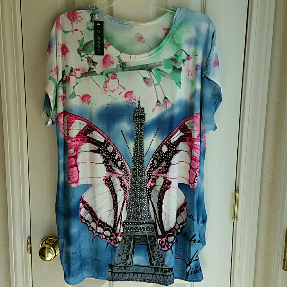 NWT C-MODE PASTEL PARISIAN BUTTERFLY BLOUSE - Picture 4 of 4