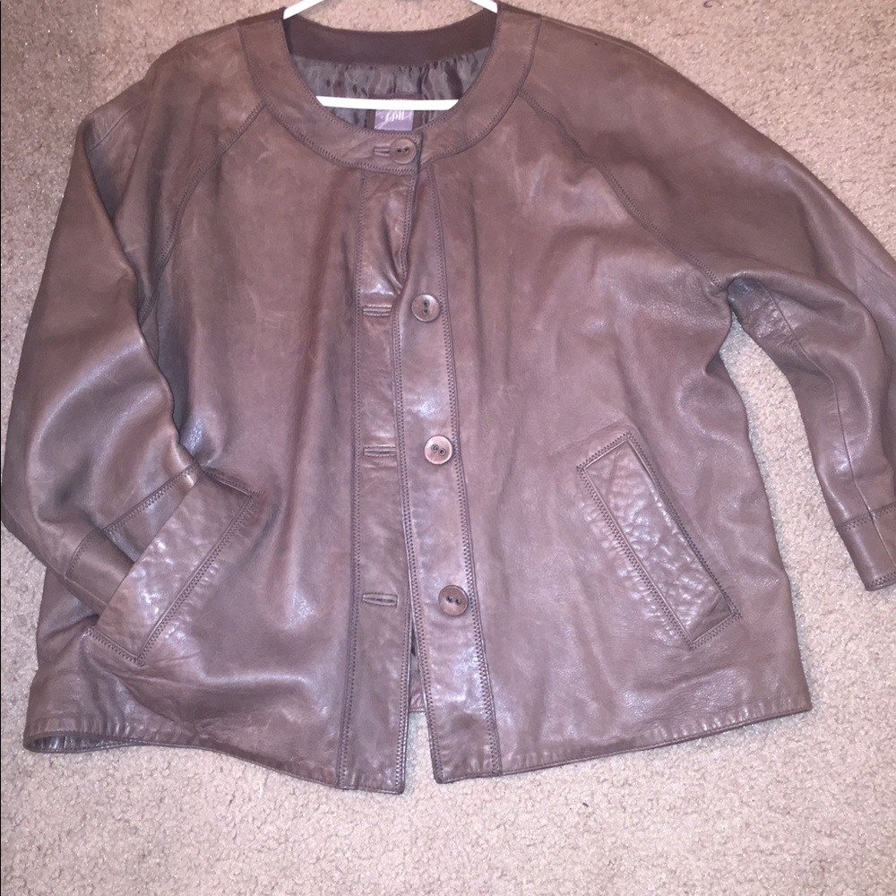 J Jill Olive green leather cape