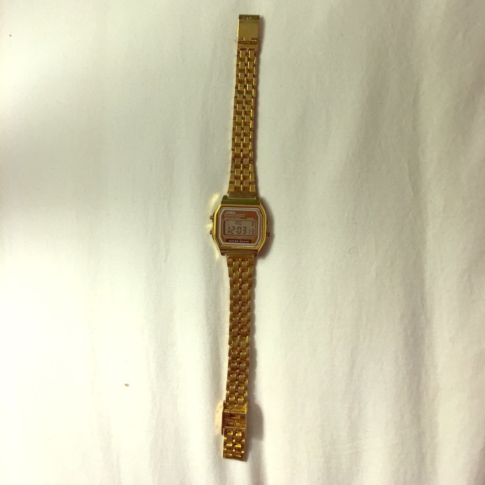 Gold casio watch, womens digital watch