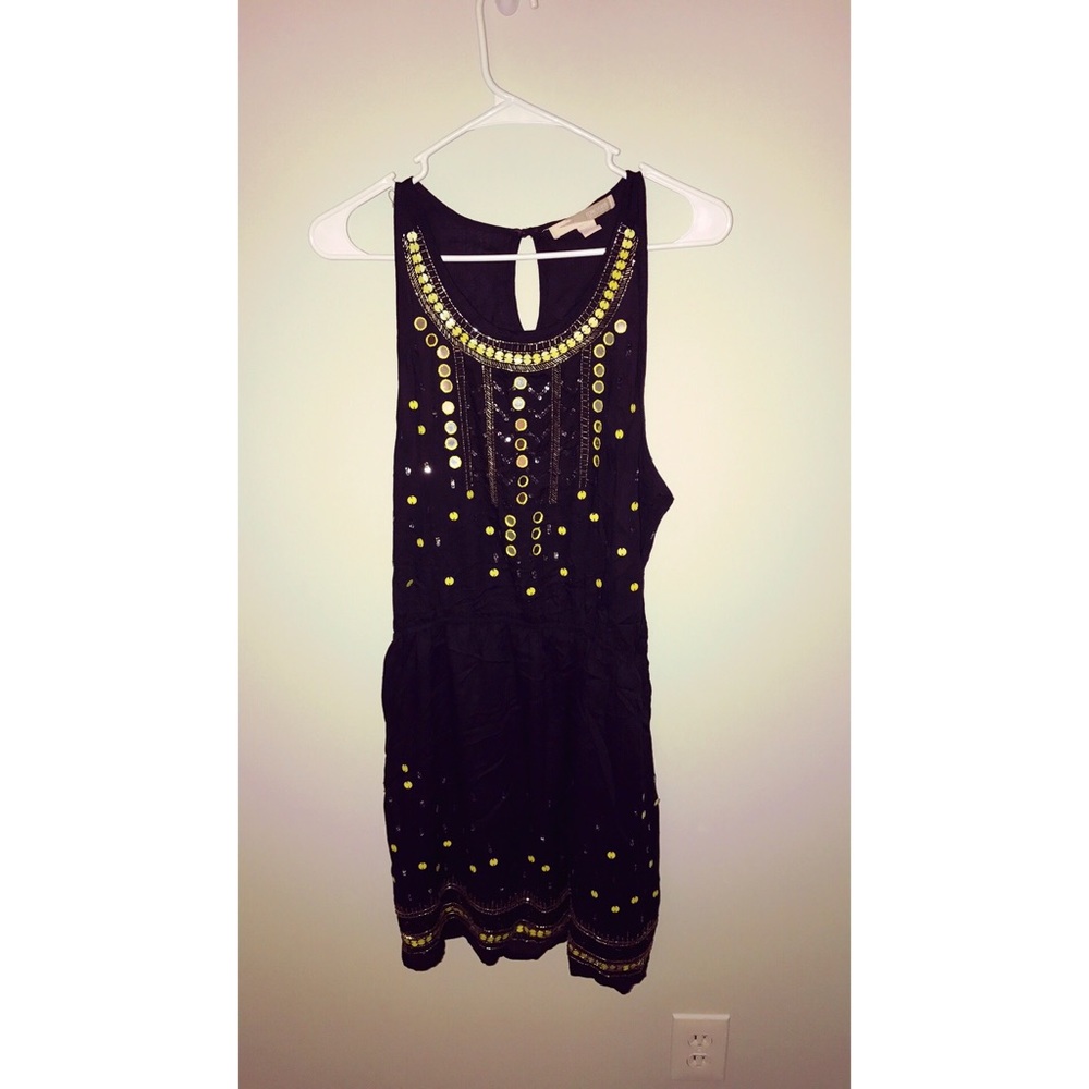 Forever 21 Black and Lime Green Beaded Dress