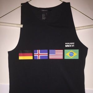 Forever 21 Black bodysuit with flag print