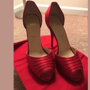 Christian Louboutin red crepe satin heels Sz9.5/40