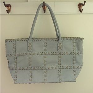 Large Lt Blue Berge Italian Leather Handbag Tote