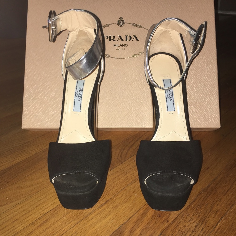 Prada Suede & Metallic Leather Platform Sandals