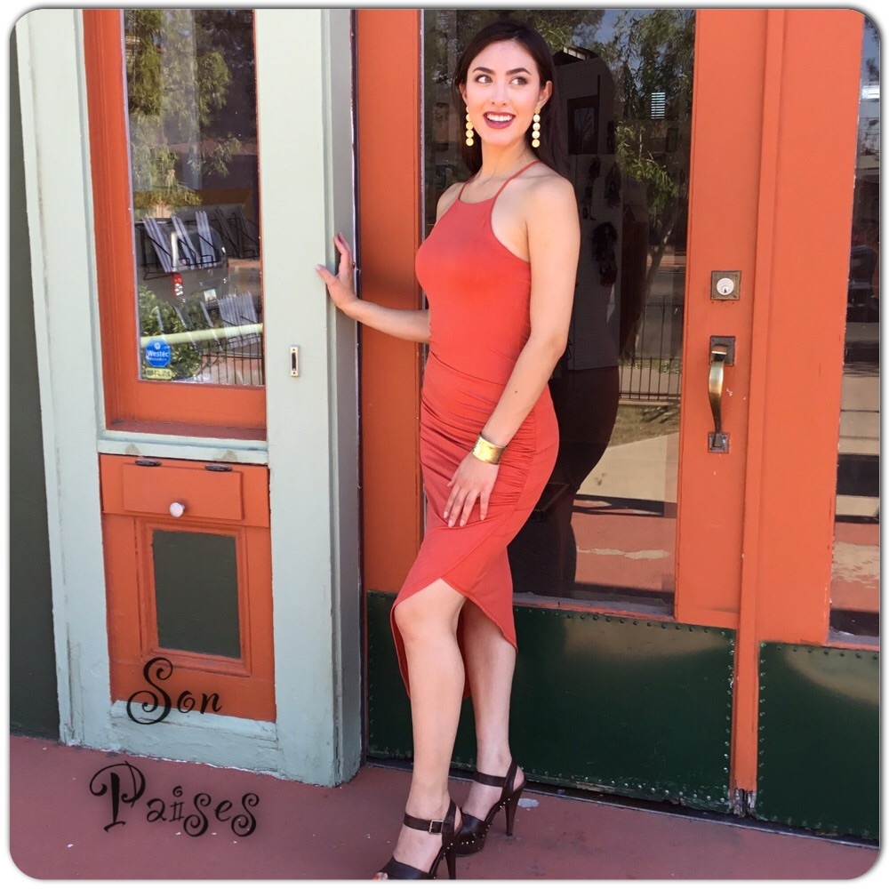 Rust Bodycon Maxi Dress-LAST ONE - Picture 2 of 4