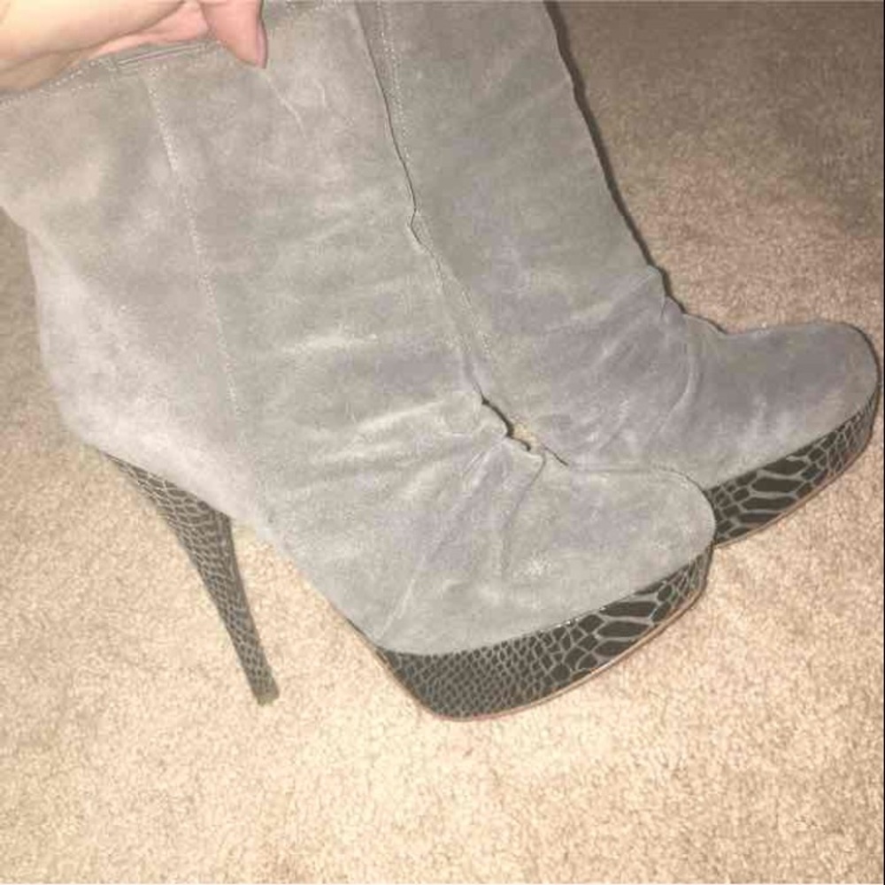 Grey suede Shane skin heel booties
