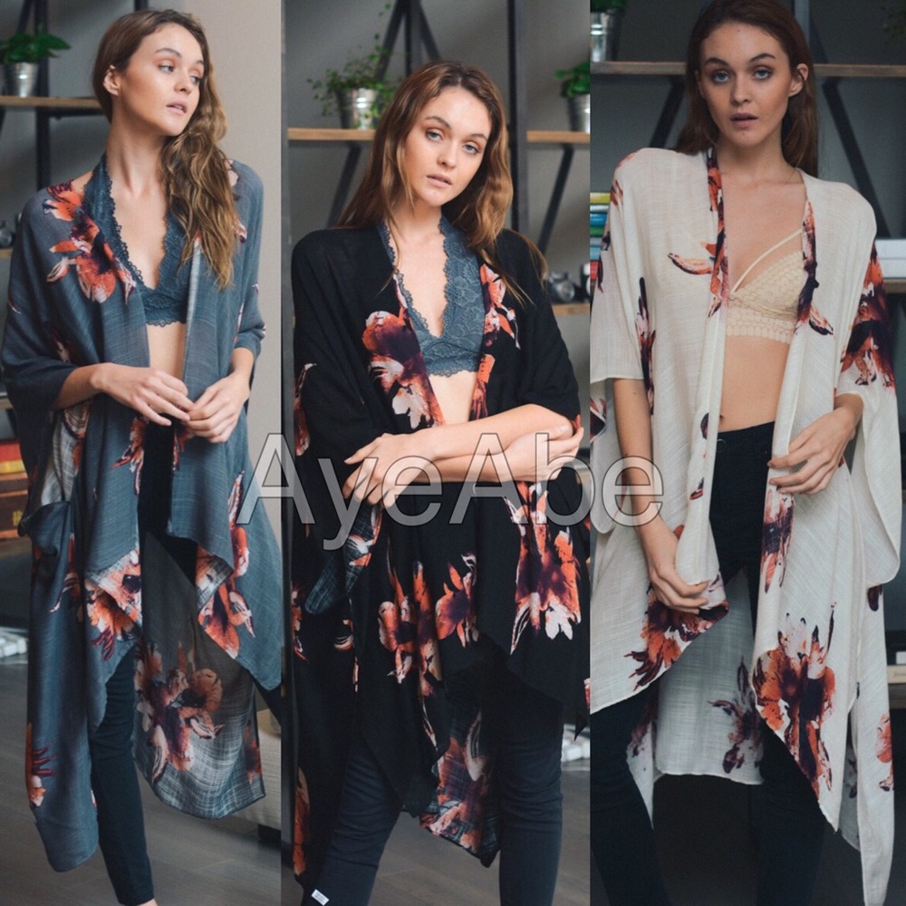 Floral print kimono wrap cover up cardigan new - Picture 5 of 5