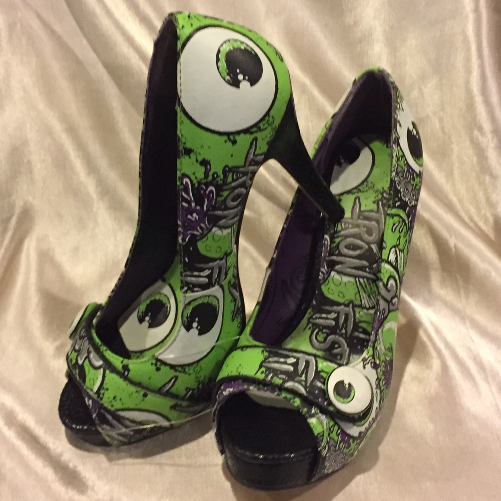 Iron Fist Green Peep Toe heels Oh No Size 8 - Picture 6 of 8