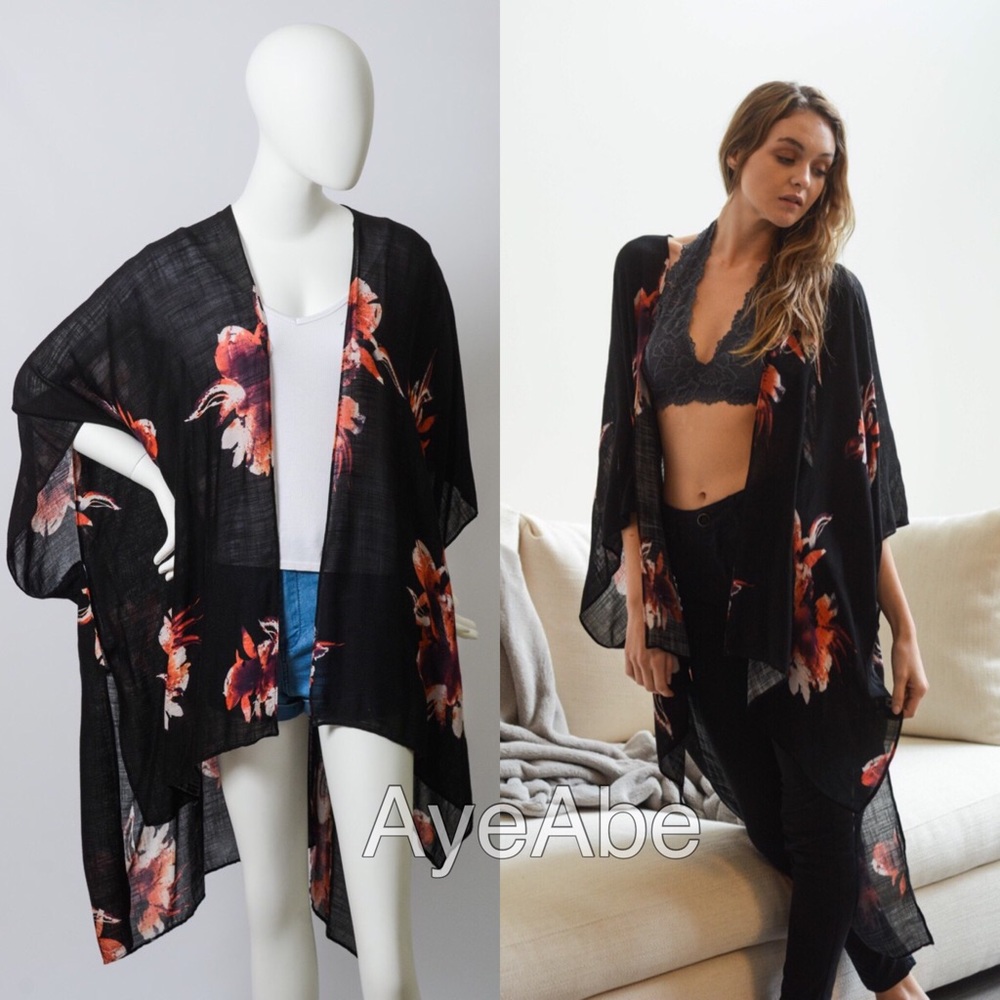 Floral print kimono wrap scarf beach sexy trendy - Picture 4 of 7