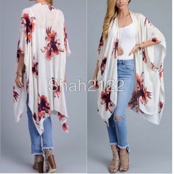 Floral print kimono wrap scarf beach sexy trendy - Picture 5 of 7