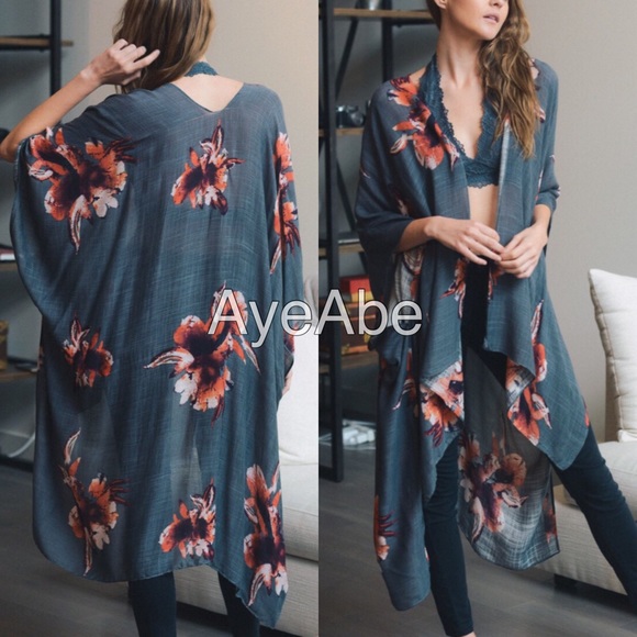 Floral print kimono wrap scarf beach sexy trendy - Picture 7 of 7