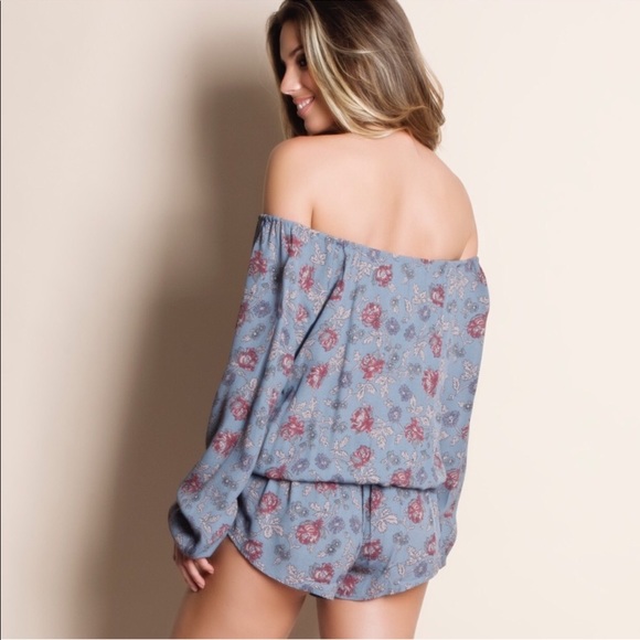 JUSTINE floral off shoulder romper - DENIM BLUE - Picture 4 of 4