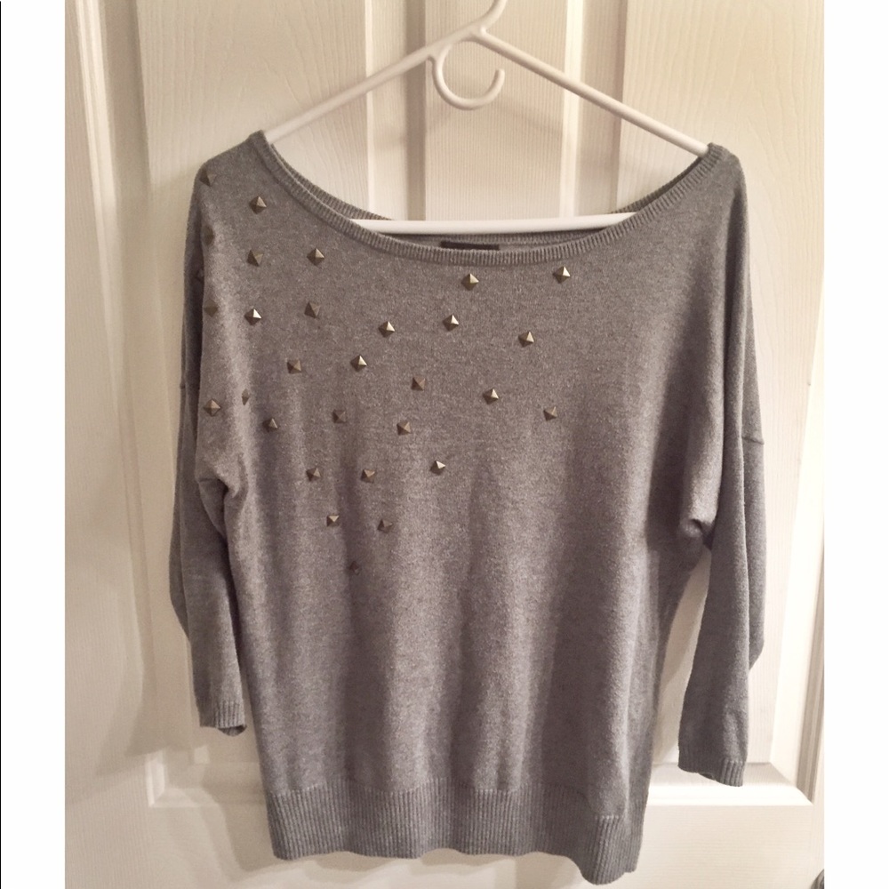 Gray Mid Sleeve Studded Sweater