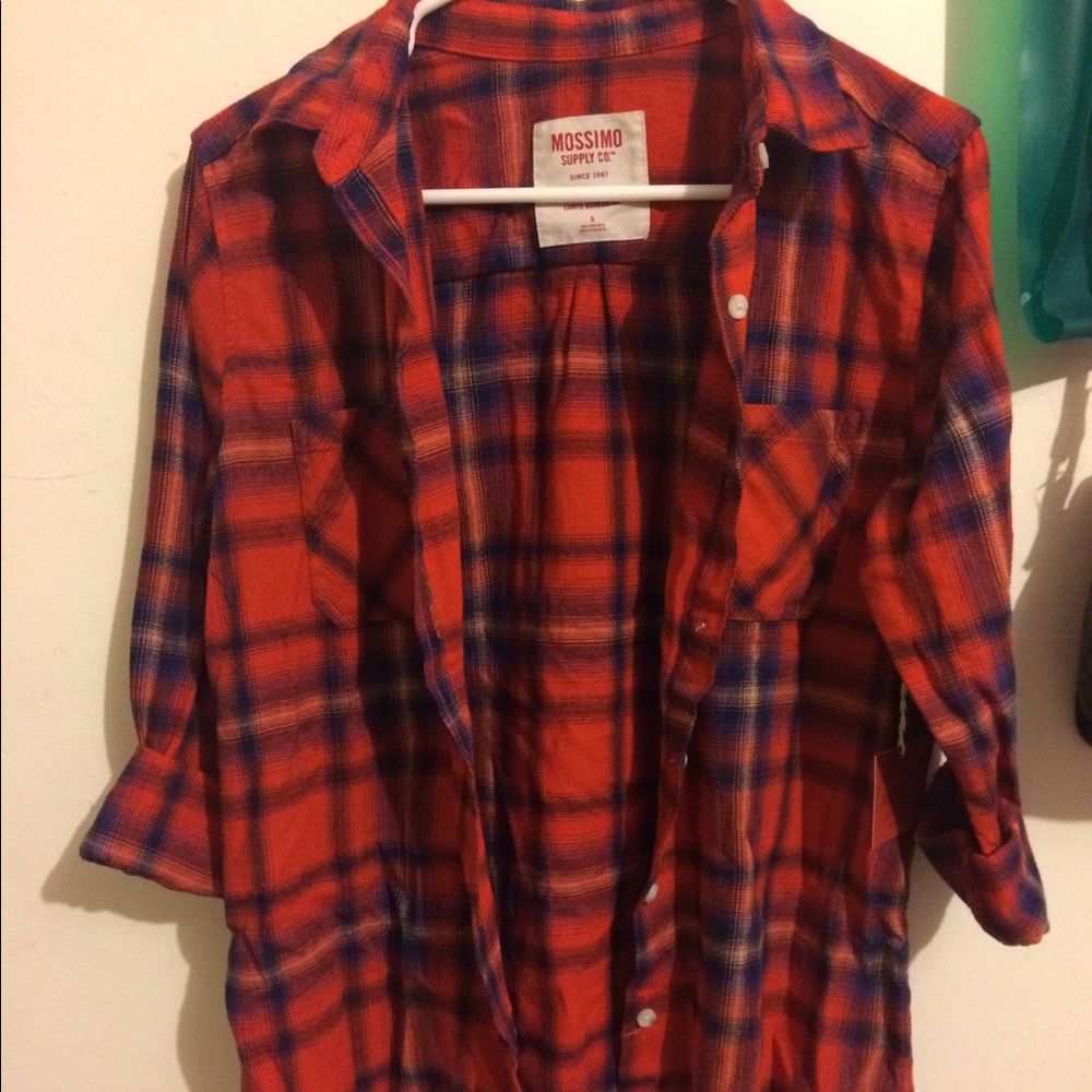 3/4 sleeve button up flannel