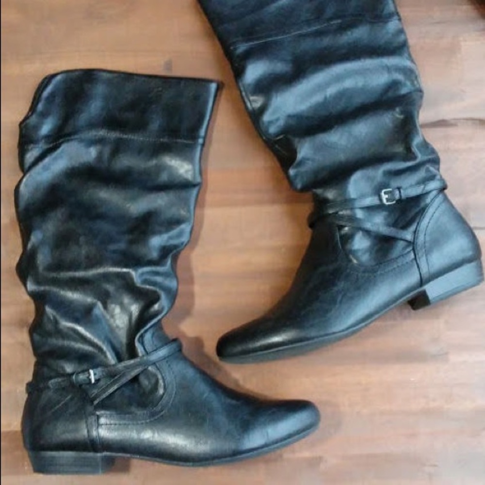 Black Patent Knee High Boots Slouchy Boot