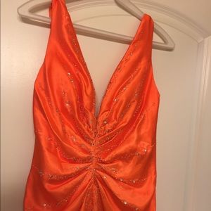 Orange formal gown w/train and embellishments