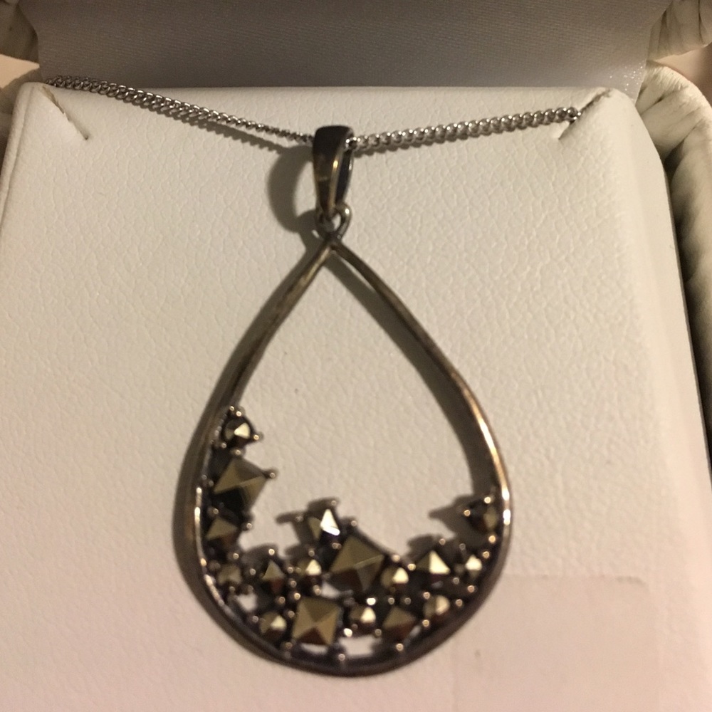 Sterling silver marcasite open teardrop pendant
