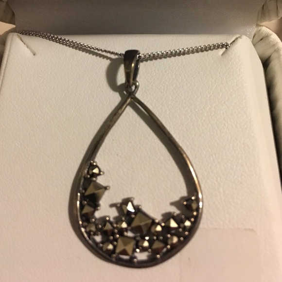 Sterling silver marcasite open teardrop pendant - Picture 1 of 5