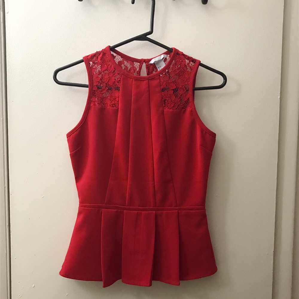 Red Peplum Top With Lace