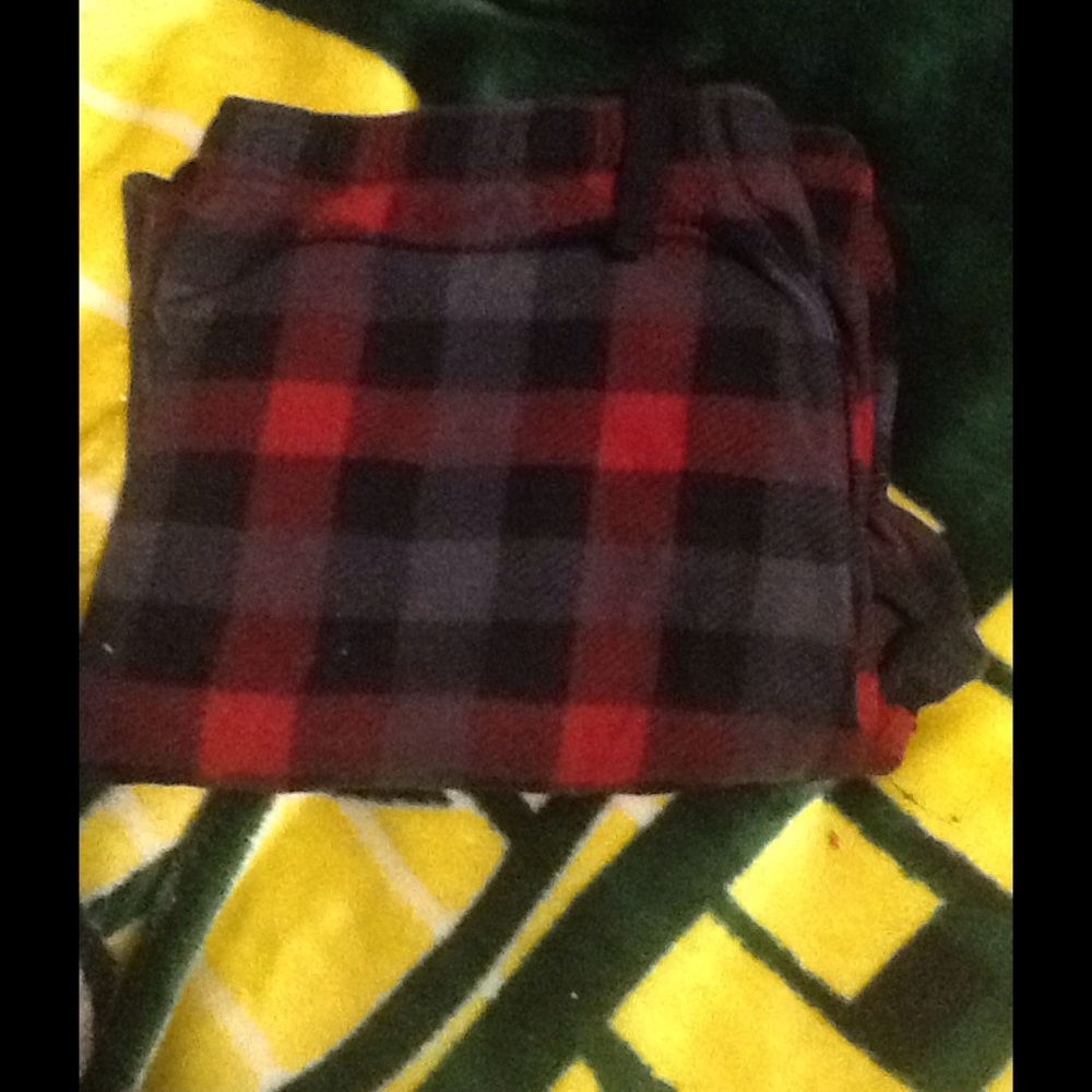 Plaid pajama pants.
