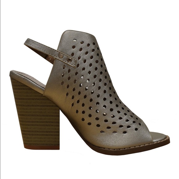 Gold Perforated Cutout Chunky Heel Ankle Bootie - Picture 4 of 4
