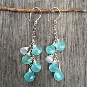 Aqua Chalcedony & Quartz Sterling Silver Earrings