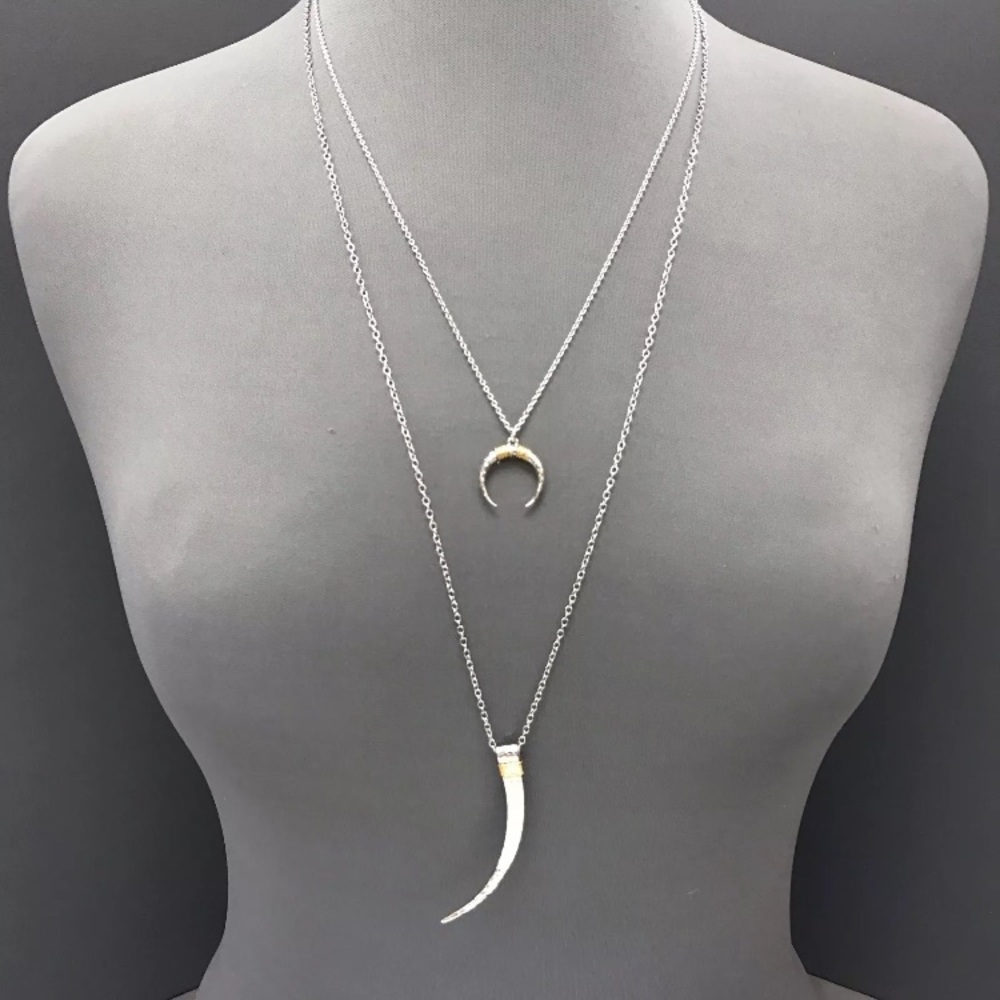 Double silverchain w/gold wired silver horns nck.