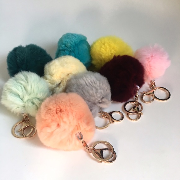 Faux Rabbit Fur PomPom Purse Charm / Keychain - Picture 2 of 2