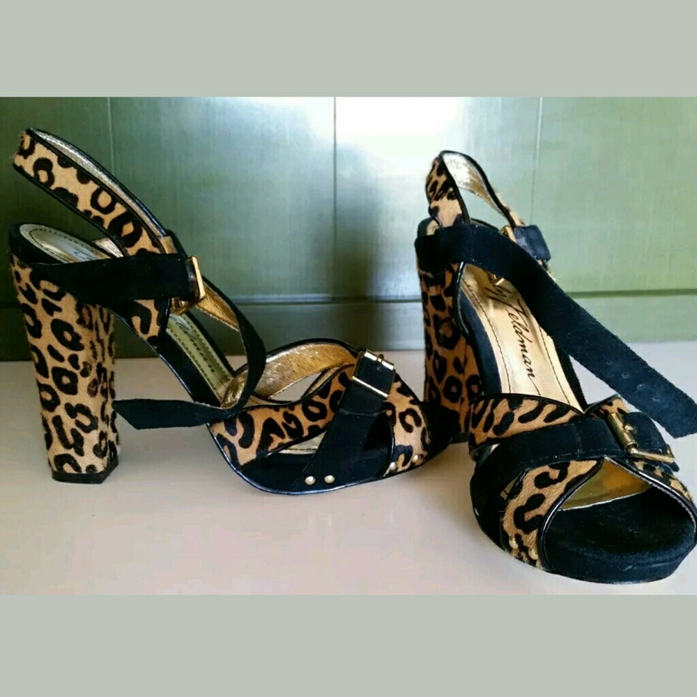 Beverly Feldman Leopard Calf Hair Heels