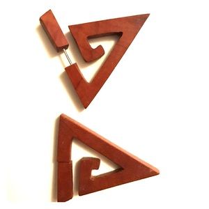 Triangular Wooden Post Gauge Style Earrings