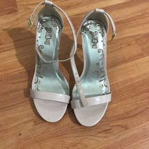 Nude open toe heels