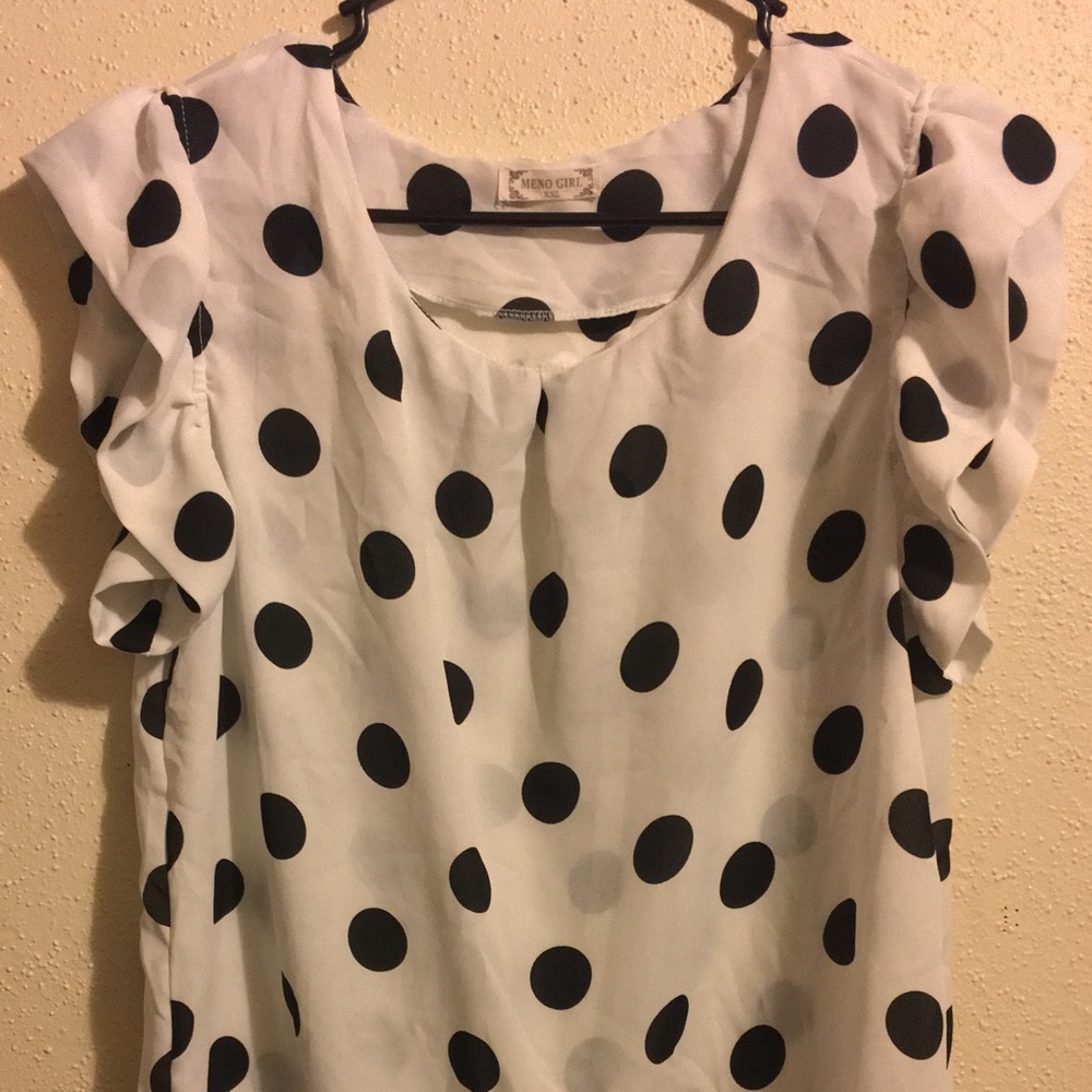 Meno Girl White Polka Dotted short sleeved Blouse